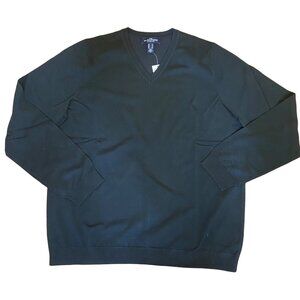 Mens Black V-Neck Sweater By The Outfitters Lands End Extra Large XL Cotton Blen